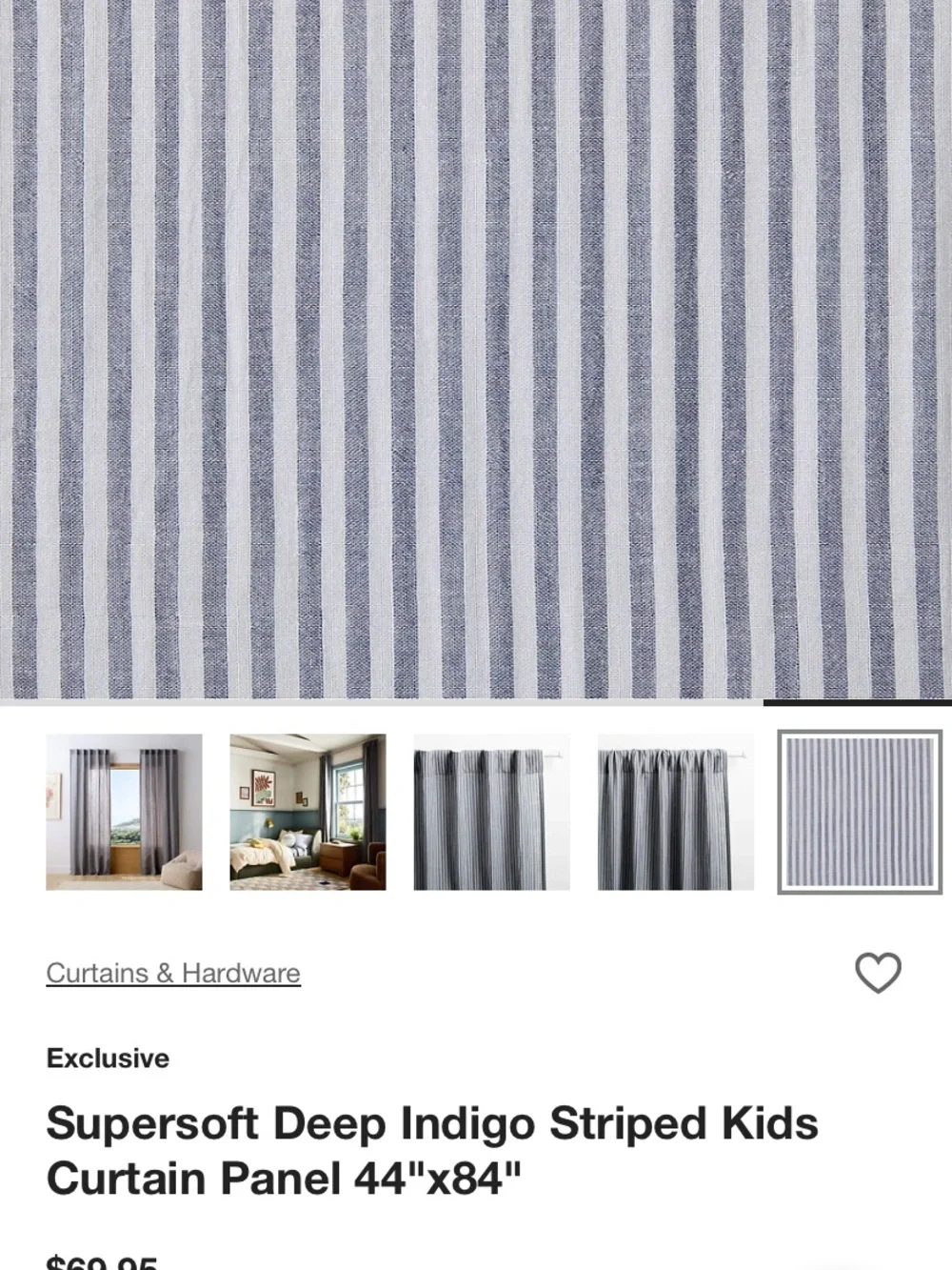Crate&Barrel Gray Striped Sheer Curtain Panel